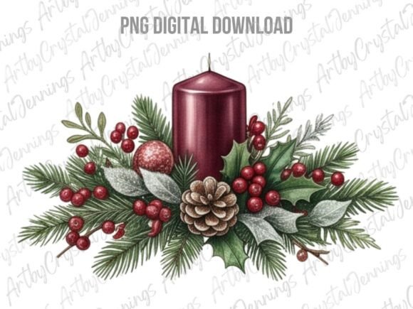 Download Watercolor Christmas Candle Clipart PNG - Christmas candle clipart Collection