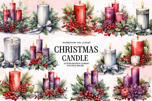 Download Watercolor Christmas Candle Clipart - Premium Resources