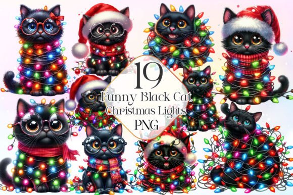 Download Black Cat with Christmas Lights Clipart - Christmas lights clipart Collection