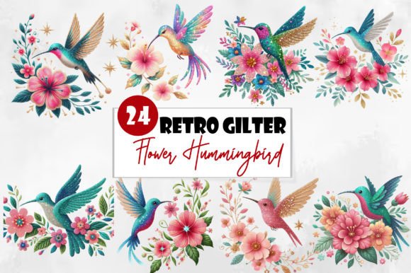 Download Retro Gilter Flower Hummingbird Clipart - Bird clipart Collection
