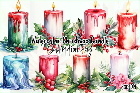 Download Watercolor Christmas Candle Clipart - Premium Bundle