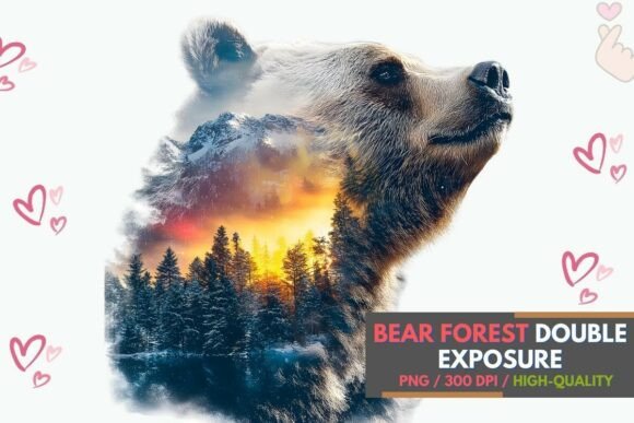 Download Bear Forest Double Exposure Wildlife Art - Wildlife art Collection