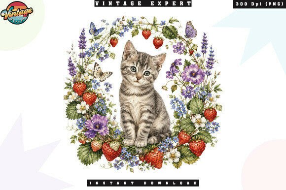 Download Cute Kitten Strawberry Floral Wreath PNG - Floral wreath Collection
